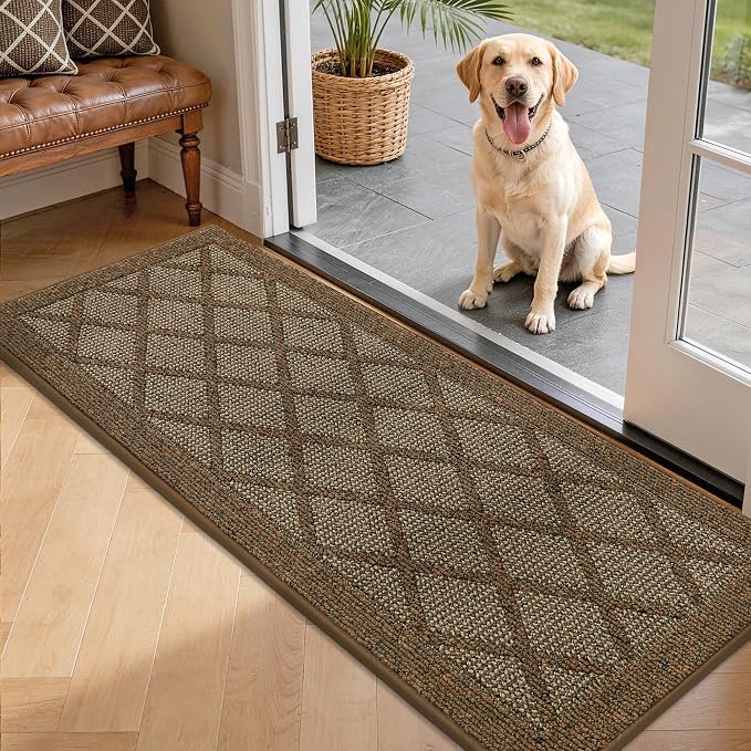 COSY HOMEER Non-Slip Door Mat 20"x48", Entryway Rugs Low Profile Absorbent Dirt Trapper Doormat for Front Entrance, Washable Polypropylene Entry Mat (Brown) by COSYHOMEER