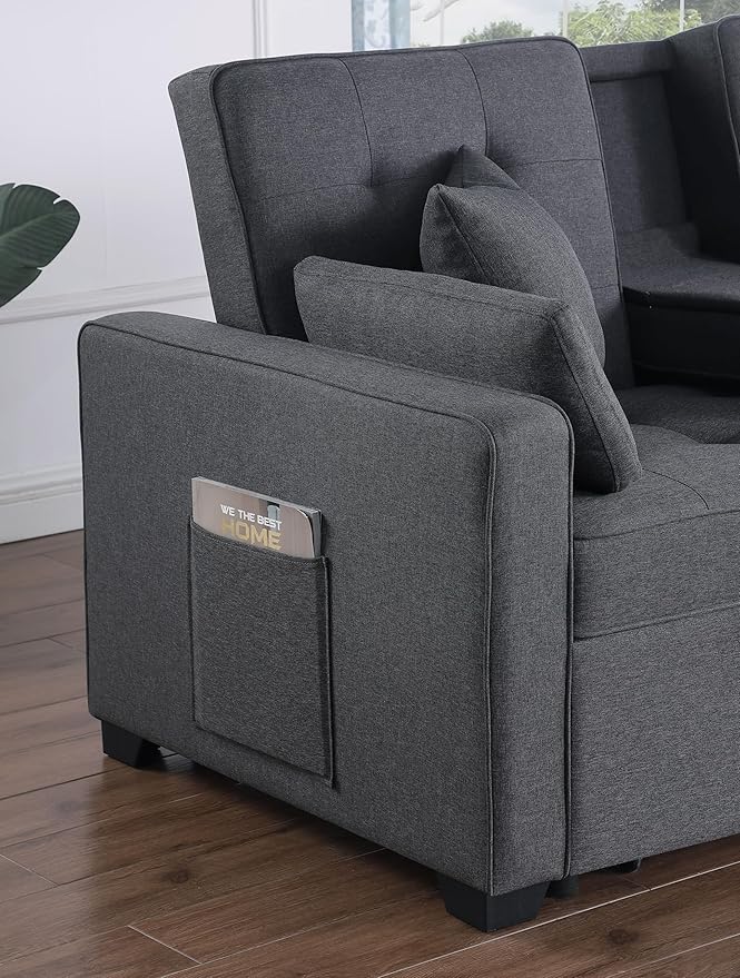 ERYE 70-Inch Loveseat Sleeper Pull Out Sleeper Couch Bed and Drop-Down Cupholders, 3 in 1 Convertible Sleeper Sofa Bed Oversized Tufted Lounge Daybed with Reclining Backrest | Cup Holder, USB-C Charging Ports