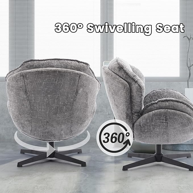 IWMH Swivel Accent Chair Set of 2, Upholstered Accent Chair, Comfy Padded Cross Armchair, Metal Frame & Wide Seat Lazy Chair, Leisure Sofa Chair for Living Room, Bedroom (Gray*2)