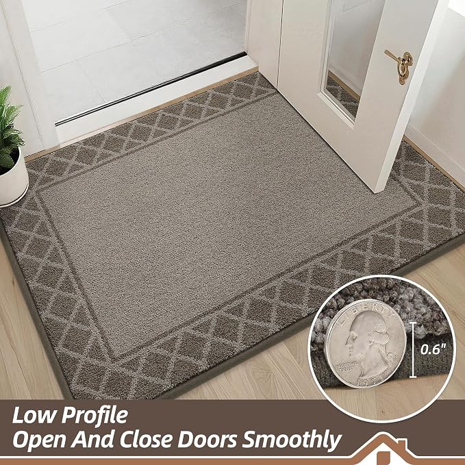 BEQHAUSE Door Mat Indoor Entrance Dirt Trapper Rugs for Entryway Non Slip Welcome Mat Absorbent Floor Mat Low Profile Washable Front Doormat for Dirty Paws, 24" x 36", Brown - Image 7
