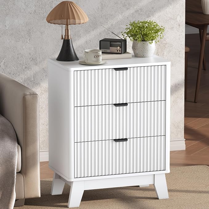 Wodeer Night Stands for Bedrooms Set of 2, Mid Century Modern Wood Bedroom Nightstand with 3 Drawers, Bedside Tables & End Tables with Metal Handles, Farmhouse Night Stands for Bedroom, White - Image 5