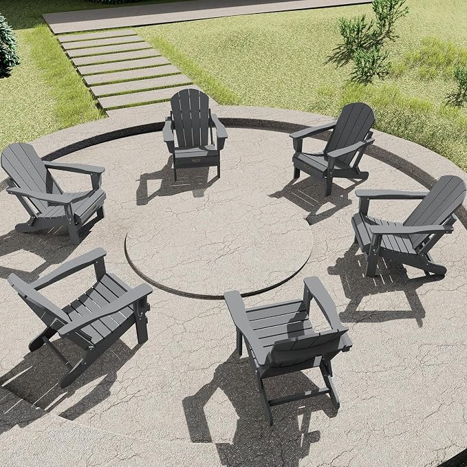 SERWALL Folding Adirondack Chair Set of 6 Weather Resistant Patio Chairs with Wood Texture Fire Pit Chairs- (Folding Gray) by SERWALL