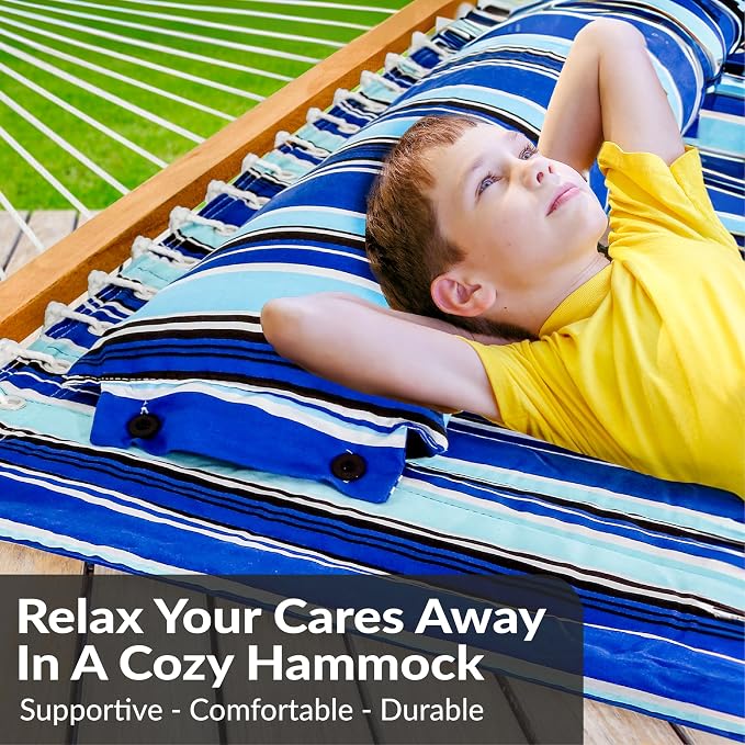 Sunnydaze Quilted Outdoor Hammock with Spreader Bars - Heavy-Duty 450-Pound Capacity Double Hammock for Outside - Catalina Beach - Image 2