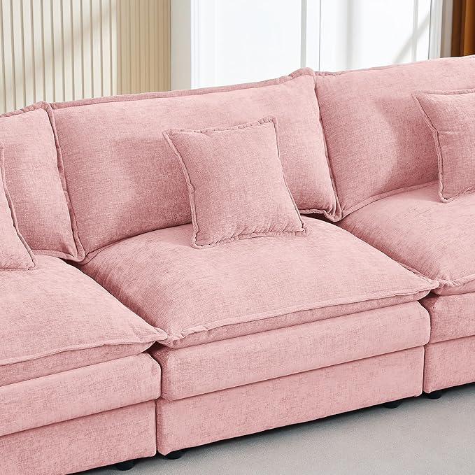 Eafurn Oversized Reversible Modular Sectional Sofa with Movable Ottoman, 4 Seater Convertible L Shaped Corner Couch Modern Chenille Sofa Set w/Double Layers Seat Cushions for Living Room Apartment