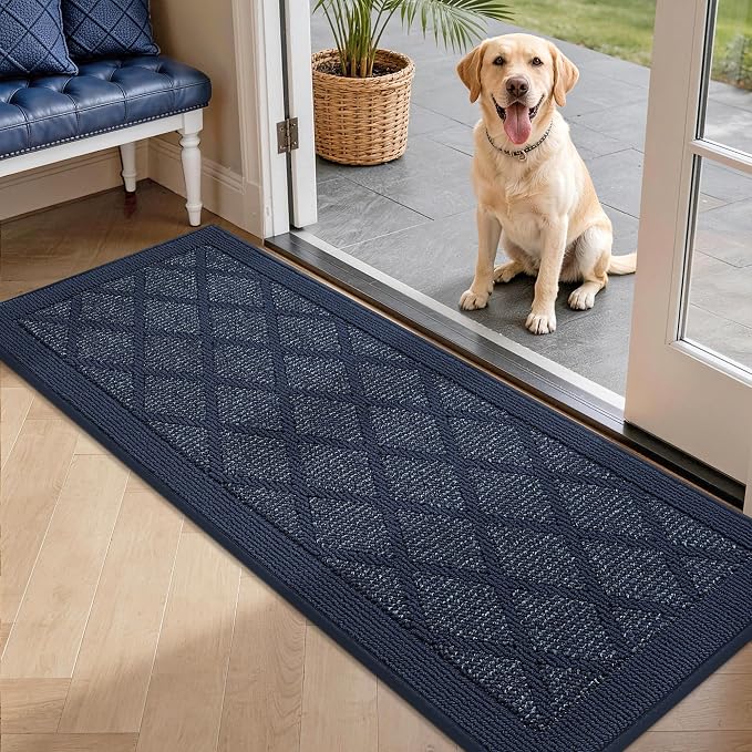 COSY HOMEER Non-Slip Door Mat 20"x48", Entryway Rugs Low Profile Absorbent Dirt Trapper Doormat for Front Entrance, Washable Polypropylene Entry Mat (Blue) by COSYHOMEER