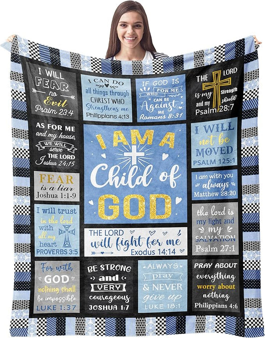 CUJUYO Christian Gifts for Men, Dad, Son, Brother, Him Blanket 80"x60" - Inspirational Religious Graduation/Birthday Gifts - Baptism Confirmation Gifts for Boys - Catholic Spiritual Gifts for Men