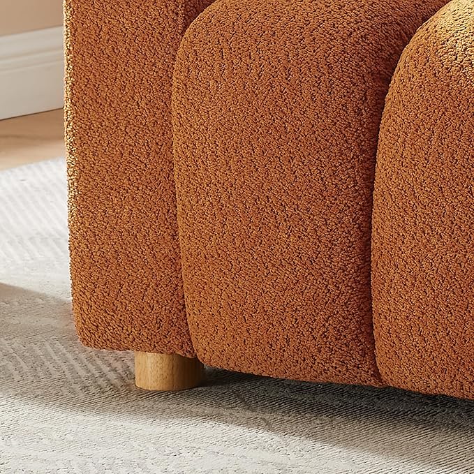 Modern Oversized Living Room Chairs, 40" Wide Boucle Accent Chairs with Deep Seat and Wooden Legs, Comfy Reading Arm Chair for Bedroom, Apartment, Orange