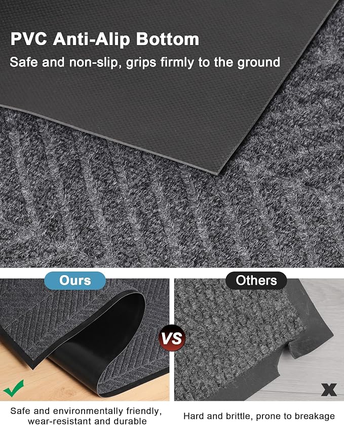 Front Door Mat Indoor Outdoor Entrance, 4' x 6' Heavy Duty Doormat for Entryway, Absorbent Low Profile Welcome Mats Non-Slip, Trap Dirt Durable Mats for Home, Patio, Garage - Image 4