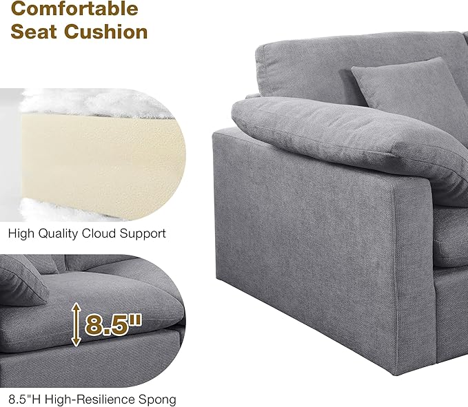 144-Inch Oversized L-Shaped Corner Sectional Cloud Sofa,Modern 7 Seat Modular Cloud Sofa Luxury Convertible Couch with 6 Pillows and Movable Ottoman for Living Room