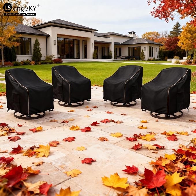 Patio Swivel Chair Cover 4 Pack,Waterproof Heavy Duty Outdoor Chair Covers,Outdoor Swivel Chair Cover for Patio Furniture Covers(33W x 35D x 36H inches),Black - Image 8