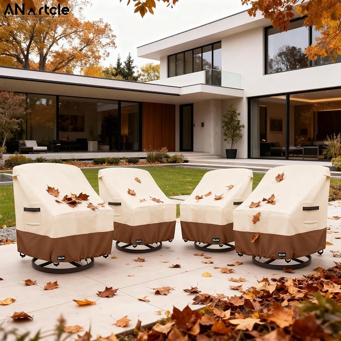 ANartcle Swivel Patio Chair Cover 4 Pack,600D Waterproof Heavy Duty Outdoor Chair Cover(30 W x 34 D x 36 H inches),Patio Furniture Covers,Outdoor Furniture Covers Waterproof,Beige&Brown - Image 8