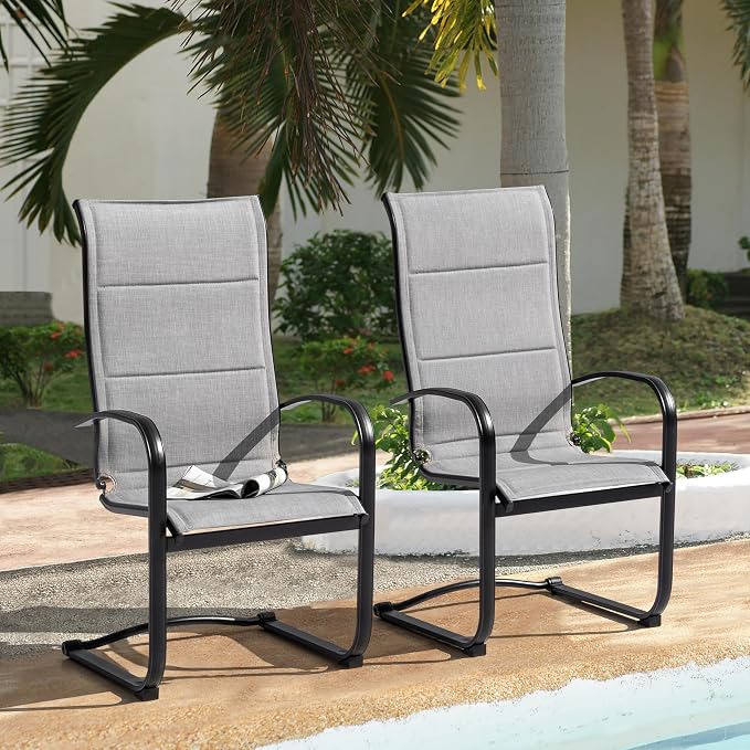 NUU GARDEN Patio Chairs Set of 4, All Weather Outdoor Padded Textilene Patio Dining Chairs, Breathable Spring Motion Textile High Back Outdoor Dining Chairs for Backyard, Lawn, Deck, Gray - Image 8