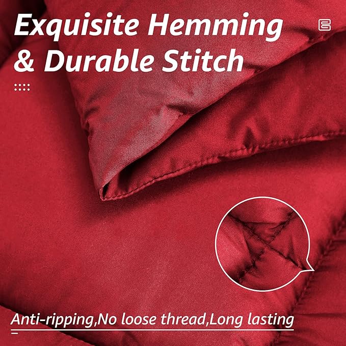 HYLEORY All Season Twin Size Bed Comforter - Cooling Goose Down Alternative Quilted Duvet Insert with Corner Tabs - Winter Warm - Machine Washable - Red