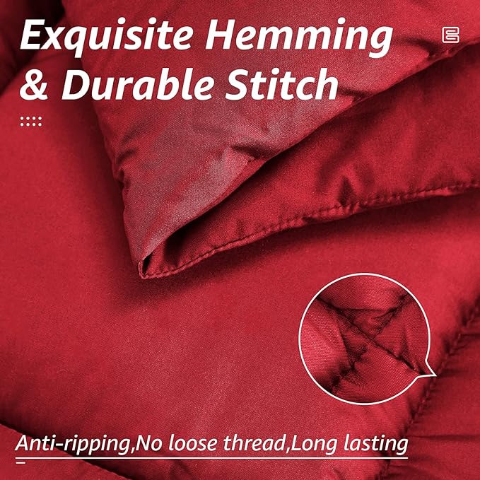 HYLEORY All Season Queen Size Bed Comforter - Cooling Goose Down Alternative Quilted Duvet Insert with Corner Tabs - Winter Warm - Machine Washable - Red
