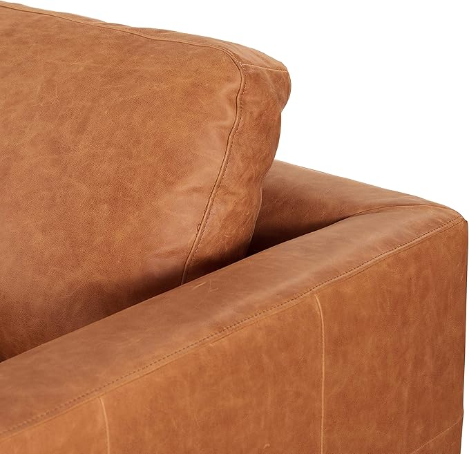 Poly & BARK Calle Left-Facing Sectional in Full-Grain Pure-Aniline Italian Tanned Leather in Cognac Tan and Brass Legs