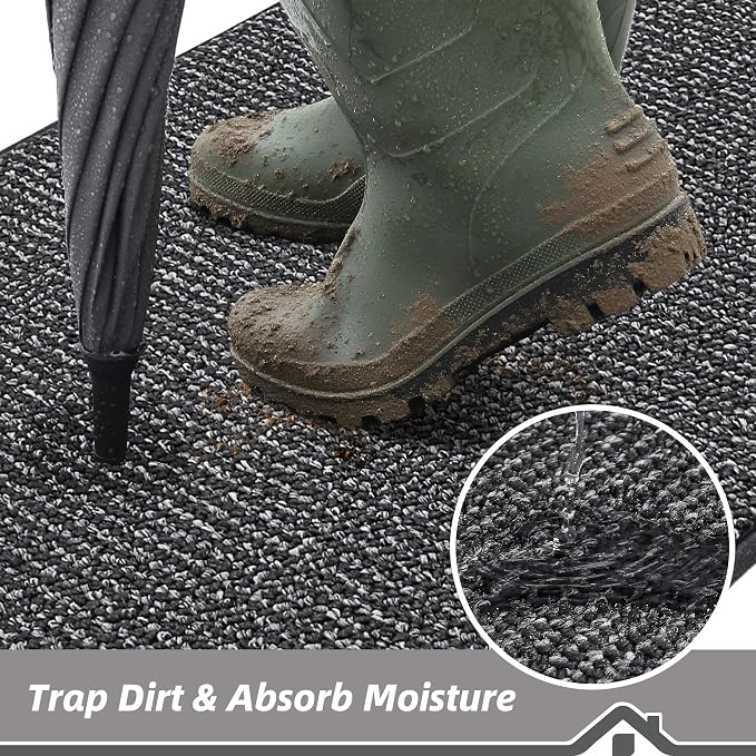 BEQHAUSE Dirt Trapper Door Mat 36" x 60", Non-Slip Washable Doormats Entrance Mat, Dirt Resistant and Absorbent Welcome Mat, Low Profile Floor Mats for Front Back Door and Entryway, Charcoal - Image 3