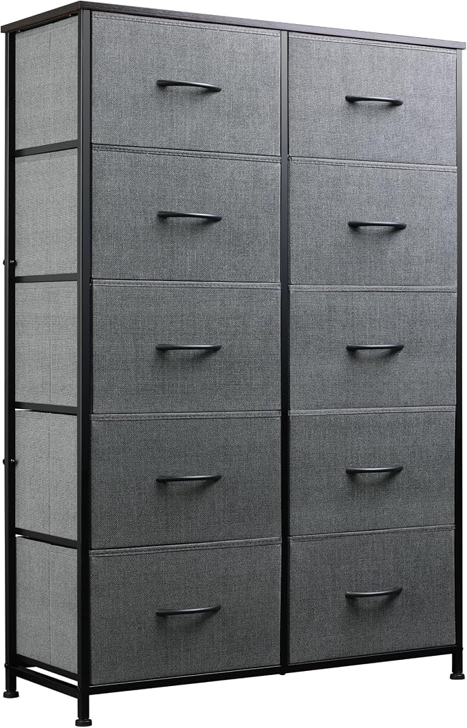 WLIVE Tall Dresser for Bedroom with 10 Drawers, Chest of Drawers, Grey Dresser for Closet, Hallway, Living Room, Entryway, Dark Grey by WLIVE