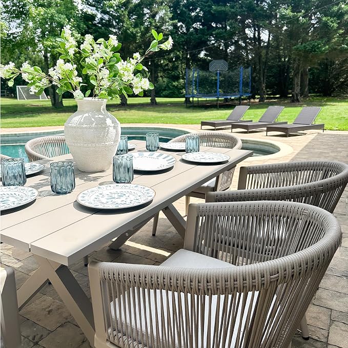 PURPLE LEAF Outdoor Dining Set for 12 All-Weather 14 Pieces Patio Aluminium Dining Large Table and Rope Weave Chairs Included Cushions for Deck Indoor Decor Kitchen Patio Furniture Set Champagne - Image 2