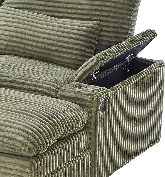 Modular Sectional Sofa Convertible Loveseat Couch,2-Seater Deep Seat Loveseat Sofas Fluffy Corduroy Cloud Couches with Movable Ottoman, Storage Armrest,USB Ports, Cup Holders