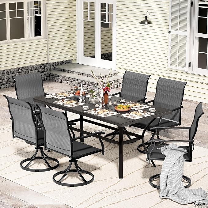 LEVELEVE 7 Piece Outdoor Patio Dining Set with 6 Swivel Dining Chairs & 1 Large Round Dining Table,Bistro Furniture Set for Lawn, Garden, Deck, Backyard and Porch by Enjoyyourlife