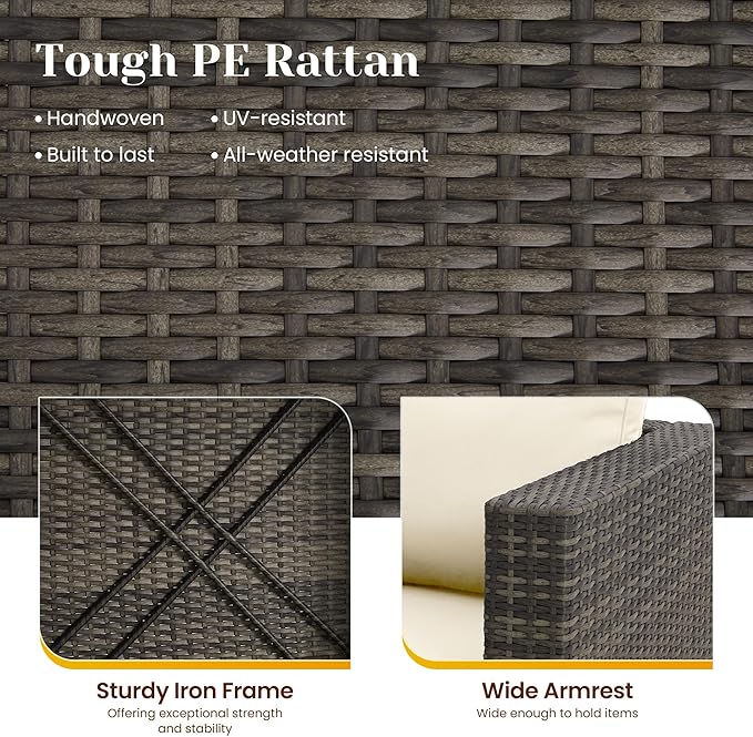 SUNVIVI OUTDOOR Outdoor Patio Furniture Set, 5 Piece Patio Conversation Set, Waterproof Wicker Patio Furniture Set, All Weather Combination Patio Conversation Sets with Cushions and Glass Table, Beige
