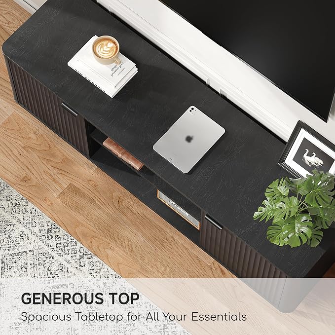 Fatmok TV Stand, 58" Modern Media TV Console Table with Storage for 55/60/65 inch TV, Mid Century Entertainment Center with Fluted Door Cabinets and Open Shelves TV Cabinet for Living Room, Bedroom - Image 7
