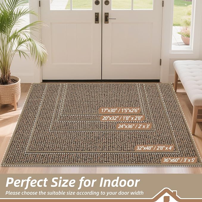 BEQHAUSE Dirt Trapper Door Mat 20" x 32", Non-Slip Washable Doormats Entrance Mat, Dirt Resistant and Absorbent Welcome Mat, Low Profile Floor Mats for Front Back Door and Entryway, Beige - Image 2
