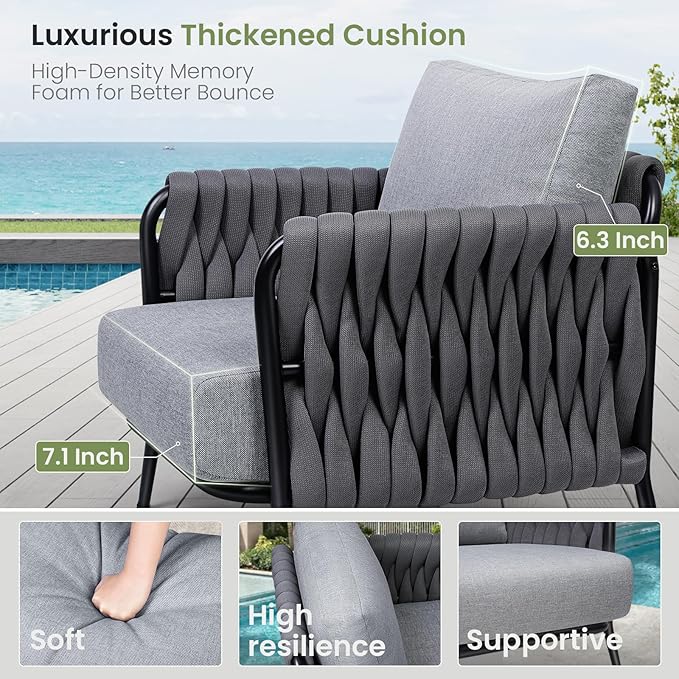 Outdoor Patio Furniture Set, Outdoor 5-Seat Sofa with Coffee Table, Waterproof Thick Cushion Patio Conversation Set, All Weather Outdoor Couch Set for Deck, Lawn, Balcony, Porch