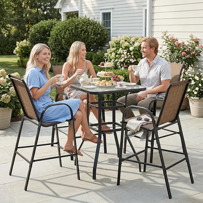 HOMREST Outdoor Bar Height Stools Set of 5,4 High Back Patio Bar Chairs with Outdoor High Top Table,All Weather Outdoor High Top Bistro Set Furniture for Patio,Balcony,Brown - Image 8