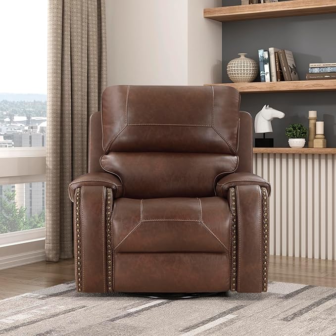 Lexicon Monet Breathable Faux Leather Swivel Glider Reclining Chair, Brown