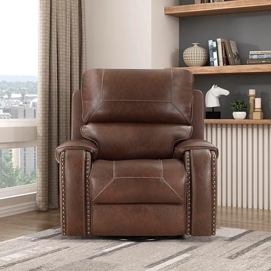 Lexicon Monet Breathable Faux Leather Swivel Glider Reclining Chair, Brown
