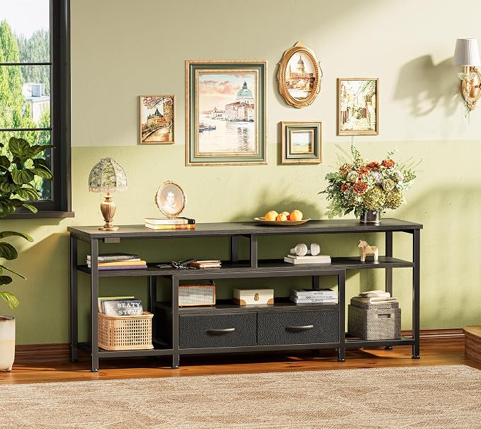 Huuger TV Stand for 55 60 Inch TV, Entertainment Center with Power Outlets and LED Lights, 54 Inch TV Console for Living Room, Media Console with Drawers and Shelves, Black - Image 7