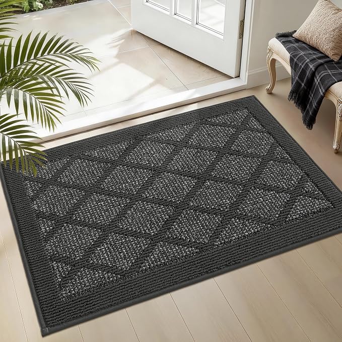COSY HOMEER Non-Slip Door Mat 20"x32", Entryway Rugs Low Profile Absorbent Dirt Trapper Doormat for Front Entrance, Washable Polypropylene Entry Mat (Dark Grey) by COSYHOMEER