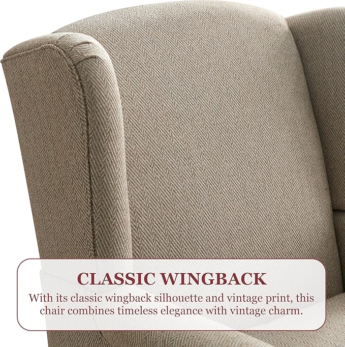 HUIMO Printed Wingback Accent Chair, Linen Upholstered High Back Armchair, Comfy Reading Chair for Living Room Bedroom Study, 300lbs Weight Capacity (2, Brown with Lines)