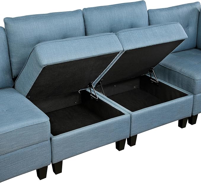 Lexicon Modern Loveseat with Hidden Storage, Textured Fabric Modular Love Seat with Button-Tufted Design, Reversible Back Cushion for Living Room/Bedroom/Office, Blue