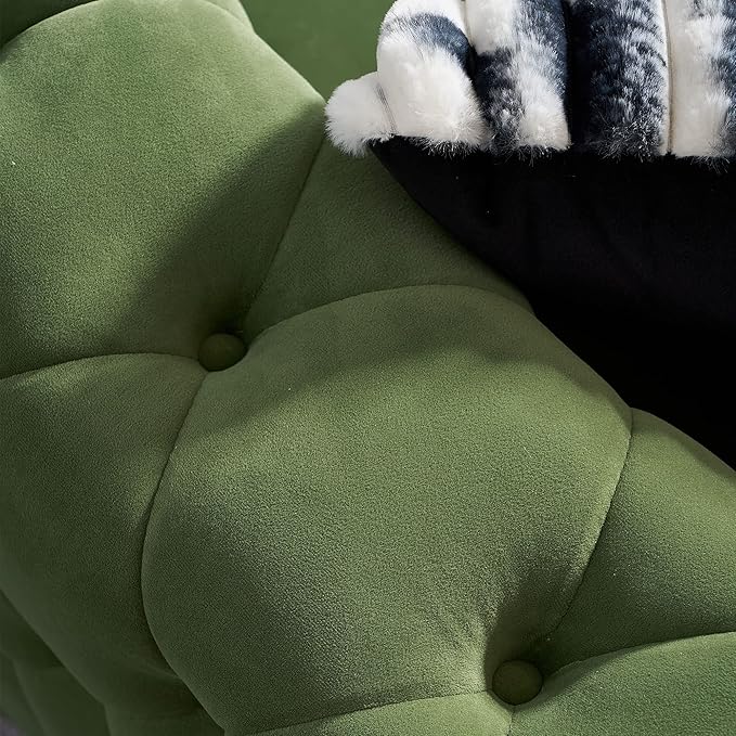 KEIKI 84" Chesterfield Velvet Tufted Button Sofa with Removable Cushions and 2 Toss Pillows, Modern 3-Seater Couch with 4 Gold Metal Leg, Easy Assembly, for Living Room, Bedroom, Apartment, Mint Green
