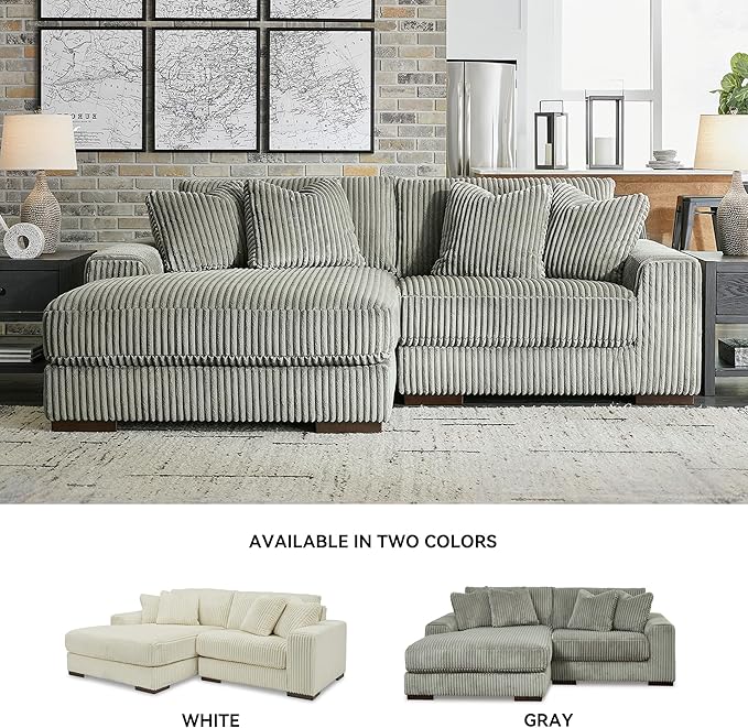 Signature Design by Ashley Lindyn Casual Left-Arm Facing 2-Piece Sectional with Chaise, Reversible Cushions and 4 Throw Pillows, Gray
