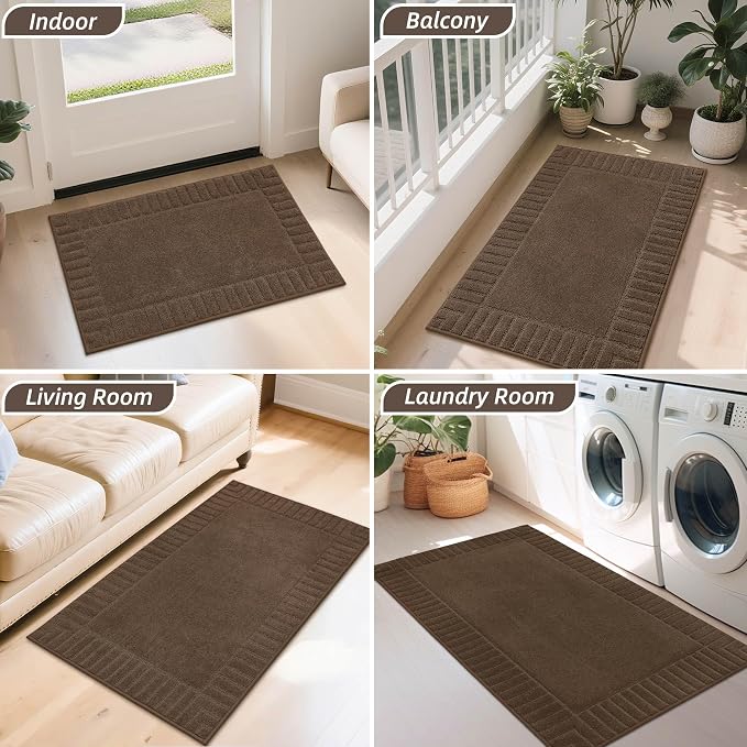 BEQHAUSE Door-Mat-Non-Slip Dirt Trapper Door Mats Low-Profile Front Door Mat Absorbent Floor Mats for Entryway Washable Mud Resistant Home Entrance Doormat,Brown,24"x36" - Image 8
