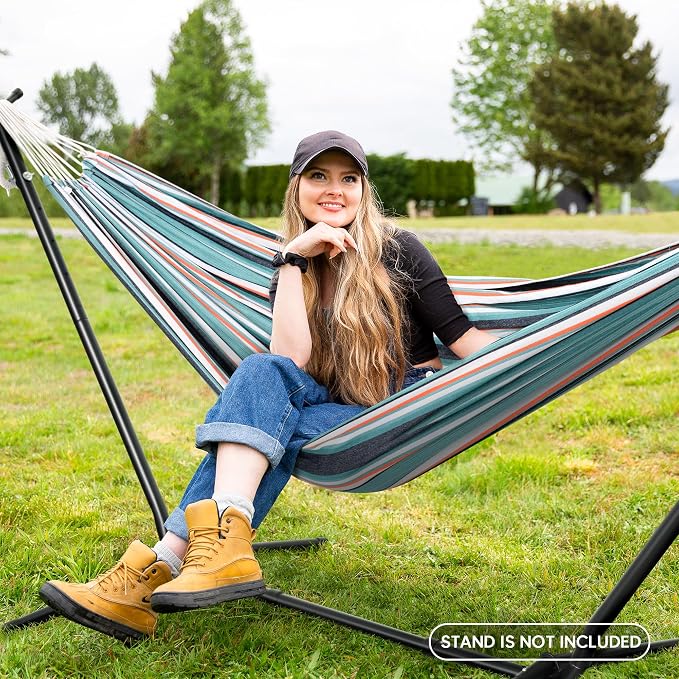 SUNCREAT Hammocks Outdoor Camping Double Hammock, Extra Large 2 Person Hammock for Camping, Green & Red - Image 2