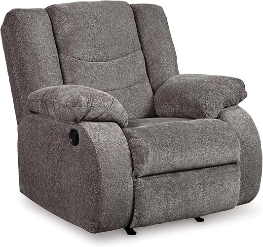 Signature Design by Ashley Tulen Contemporary Rocker Recliner, Gentle Rocking Motion, Pull Tab Reclining, Fabric Upholstery, 39" W x 40" D x 40" H, Dark Gray
