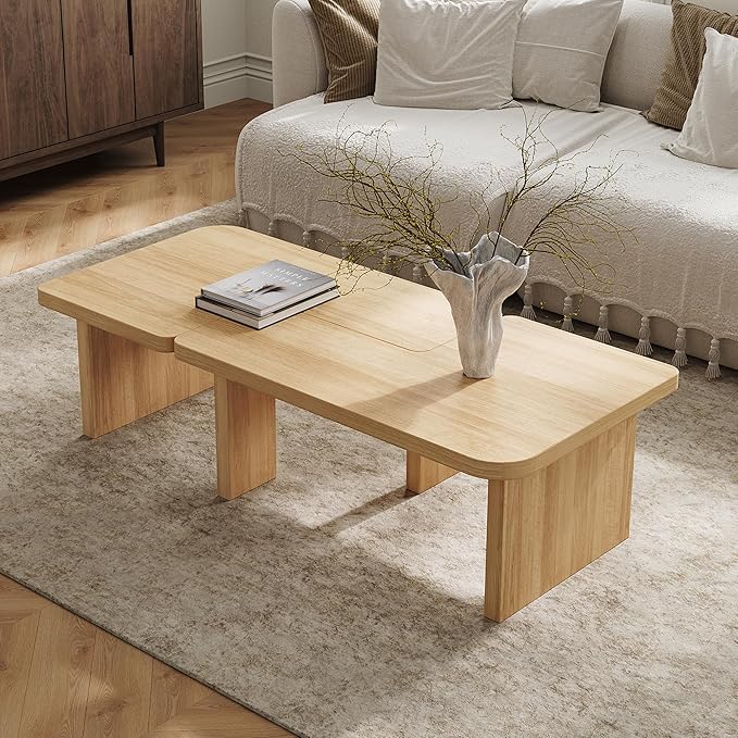 Modular Modern Coffee Table for Living Room, Free Adjustable Shape, Minimalist Square Living Room Tea Table, Light Wood Nesting Table Set of 2