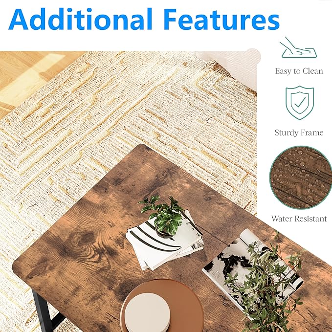 Coffee Table for Living Room, Modern Rectangular Center Coffee Tables for Small Space, Industrial Furniture, Sofa End Tables/Tea Table/Center Table, Couch Table with Metal Black Frame Rustic Brown