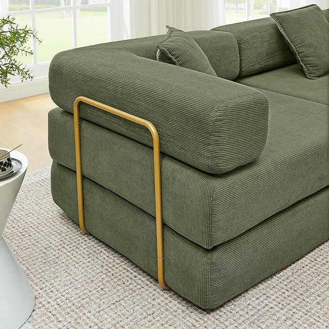 Eafurn L Shaped Convertible Sleeper Sofa Bed King Size Sleeper Sofabed, 7-in-1 DIY Combination Corduroy Folding Mattress Couch with Fixed-Shape Frame, Boneless Floor Sofa Couch