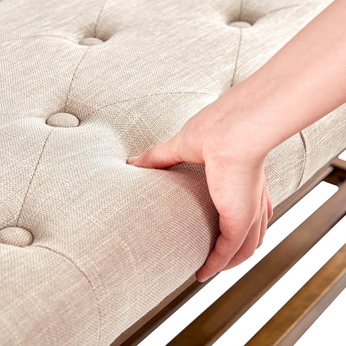 HUIMO Entryway Shoe Bench, End of Bed Bench,Upholstered Button-Tufted Bench for Kitchen, Fabric Ottoman Bench for Living Room, Padded Bench with Solid Wood Shelf Beige - Image 7