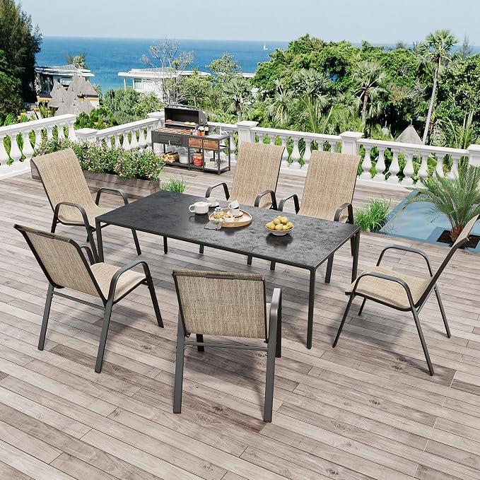 Patio Chairs Set of 4, Stackable Outdoor Dining Chairs for All Weather Textilene Fabric & Metal Frame, Outdoor Chairs Set for Backyard Deck Garden (Brown, Set of 4) - Image 8