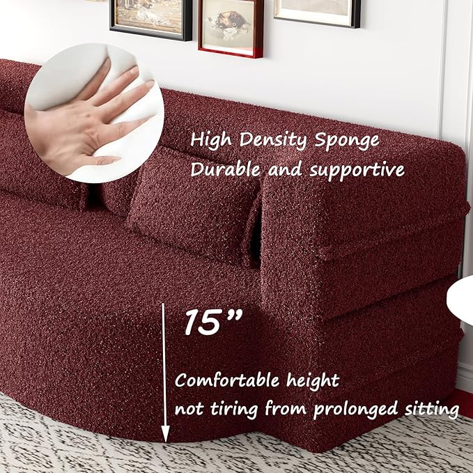 78" Oversized Convertible Folding Sleeper Sofa Bed, Fold Out Floor Lounge Sofa Couch with Curved Design, Cloud Teddy Fleece Upholstered Foldable Mattress Couch Cozy Sofabed for Living Room