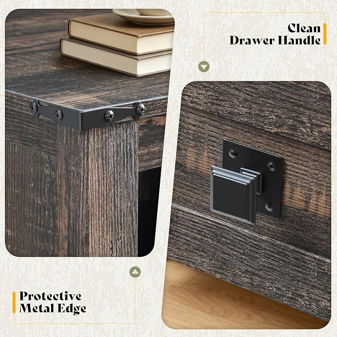 AMERLIFE 18" Farmhouse Nightstand Set of 2, Wooden Bedside Table with 2 Drawers & Open Shelf, Rustic End Table for Bedroom/Living Room, Black Oak - Image 6