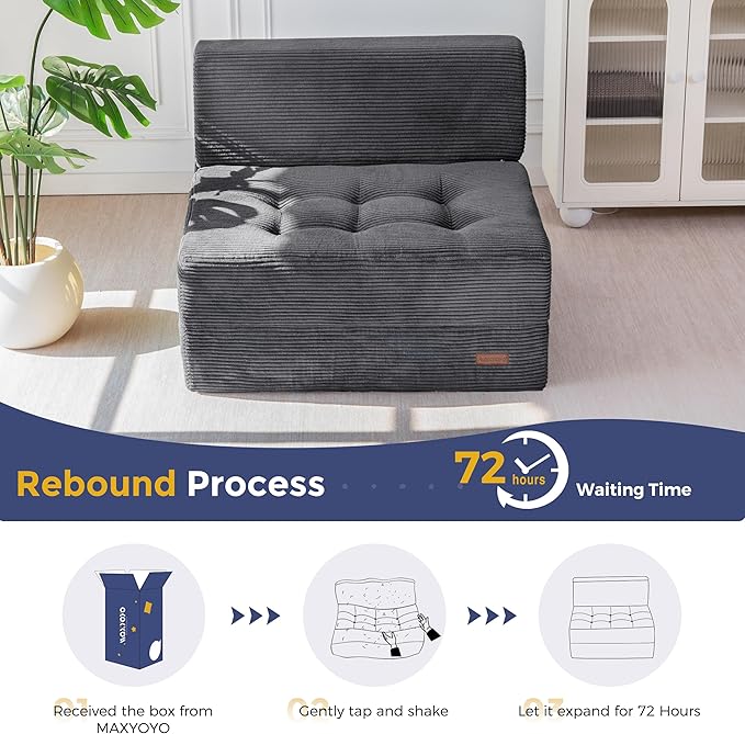 MAXYOYO 8" Folding Sofa Bed, Convertible Sleeper Sofa Lounger Foldable Mattress, Wedge Shape Floor Couch Tufted Fold Out Chair Bed Comfy Floor Couch Lounge for Living Room Bedroom, Single, Dark Grey