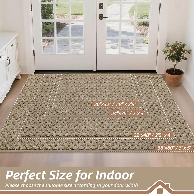 BEQHAUSE Dirt Trapper Door Mat Non-Slip Entryway Rugs Stain Resistant Absorbent Dog Doormats Woven-Look Washable Welcome Floor Doormat for Front Back Door, Dirty Wet Shoes & Paws, 20" x 32", Beige - Image 2