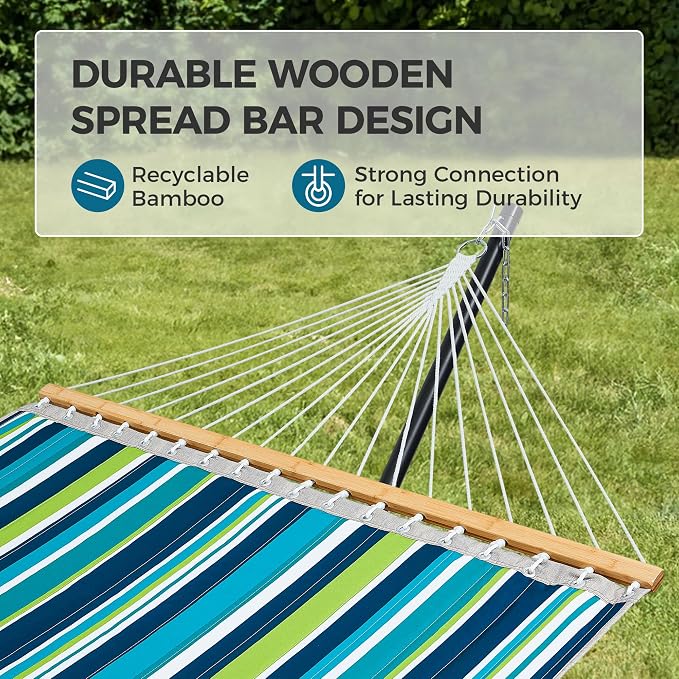 SUPERJARE Hammock with Stand, 2 Person Quilted Outdoor Hammock, Detachable Pillow & Bamboo Spreaders, Portable Hammock with Carrying Bag, Heavy Duty Stand, Perfect for Outside, Patio, Dark Cyan - Image 7